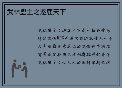 武林盟主之逐鹿天下